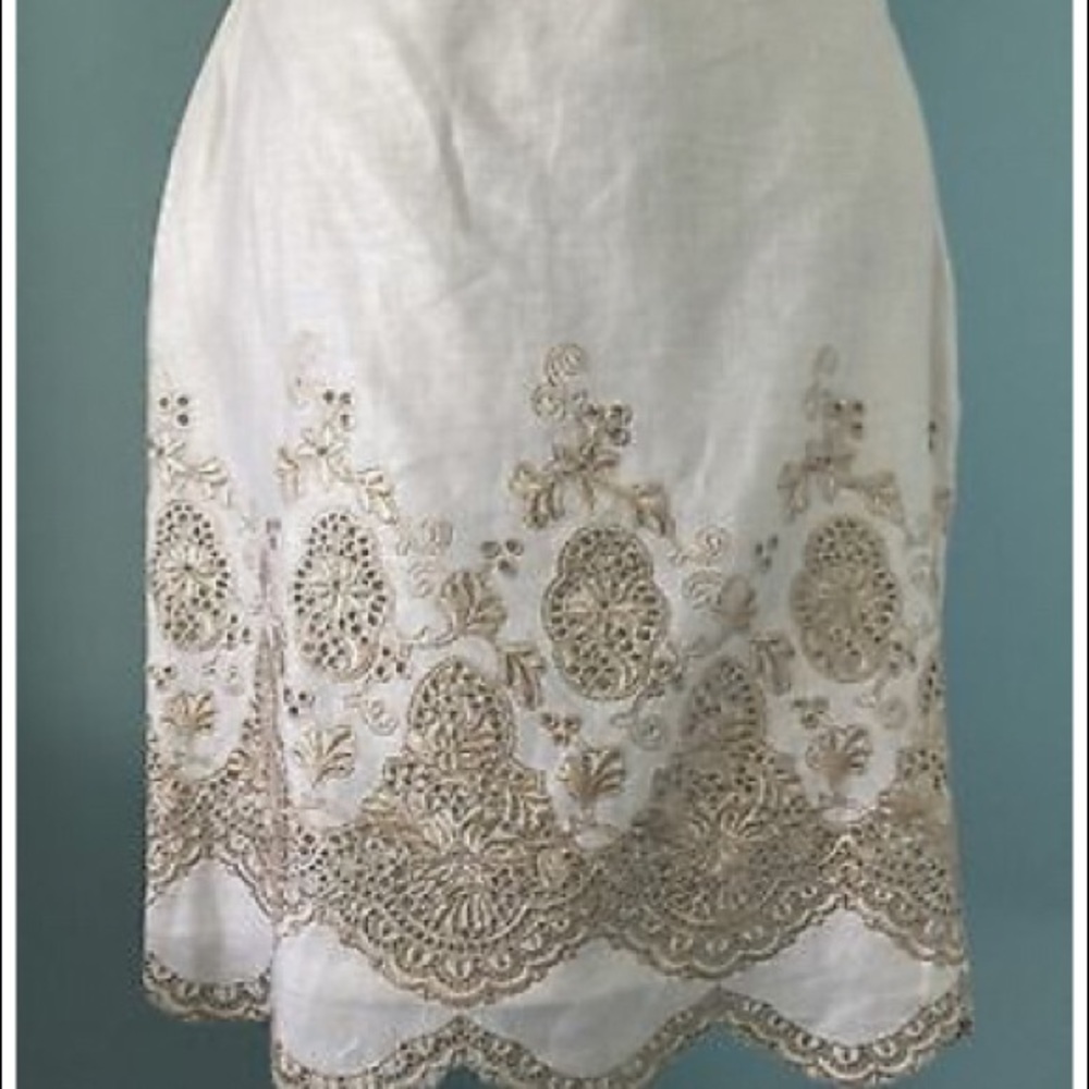 Ann Taylor Embroidered Linen Skirt White/Gold